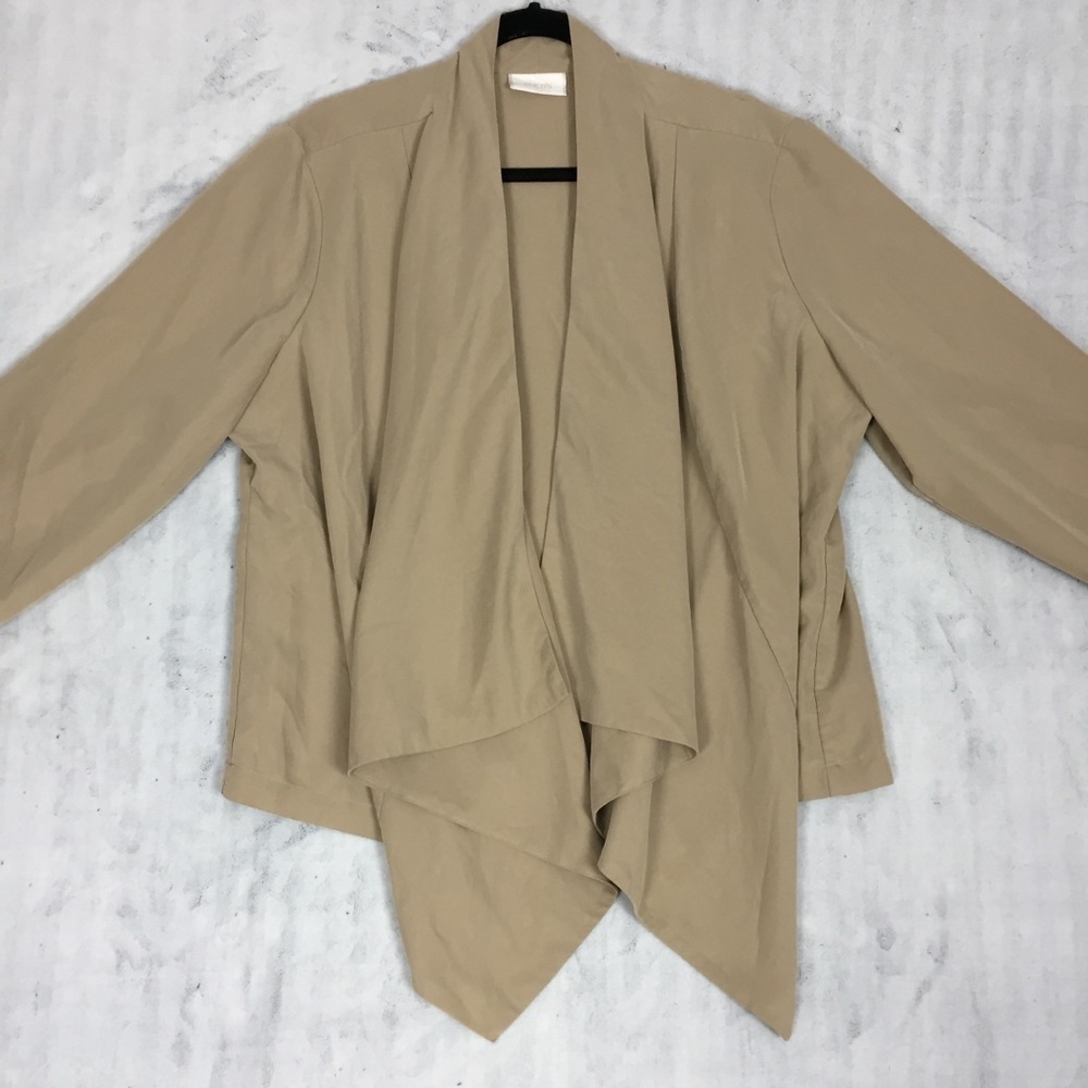 Chico's Modal Blend Waterfall Front Cardigan Sz 3 / XL Tan Long Sleeve Wrap Top